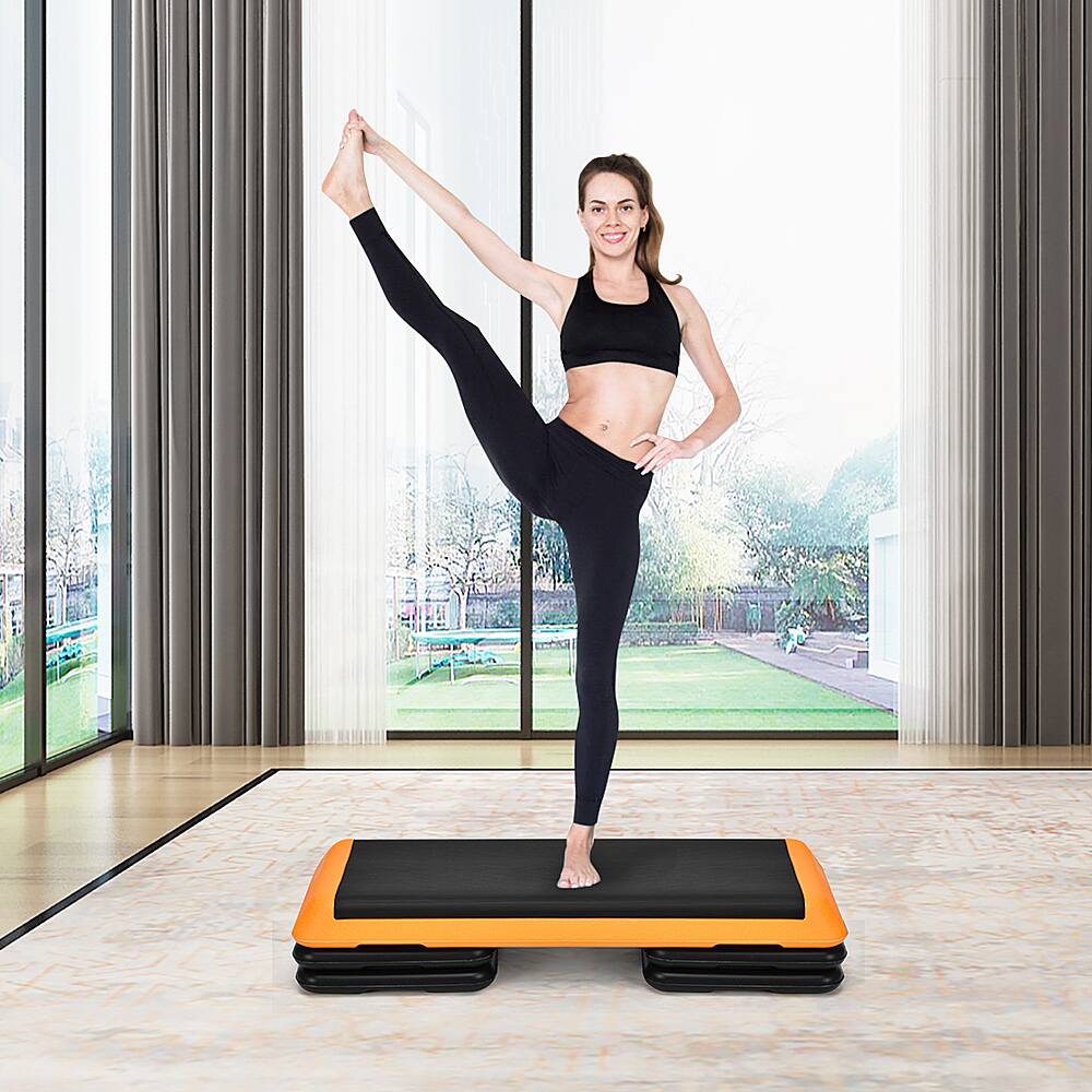 Alt View 12. Costway - Fitness Aerobic Step 43'' Cardio Adjust 4'' - 6'' - 8'' Exercise Stepper with Risers - Orange.