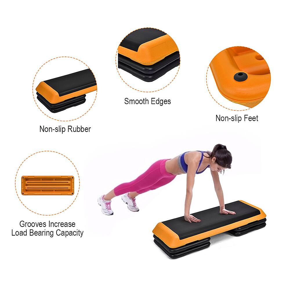 The text on the image can be grouped and corrected as follows:
1. Smooth Edges: This feature provides a comfortable and smooth surface for the user to work out on.
2. Non-slip Rubber: The non-slip rubber on the mat ensures that the user stays in place while working out.
3. Non-slip Feet: The non-slip feet on the mat prevent the mat from sliding around during use.
4. Grooves: The grooves on the mat increase the load-bearing capacity, allowing for a more intense workout.
5. Increase Load Bearing Capacity: The mat's design increases the load-bearing capacity, making it suitable for heavier users or more challenging exercises.