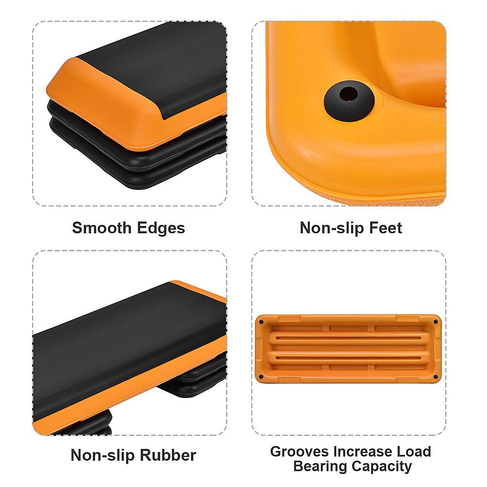 The text on the image is grouped as follows:

1. Smooth Edges
2. Non-slip Feet
3. Non-slip Rubber
4. Grooves
5. Increase Load Bearing Capacity