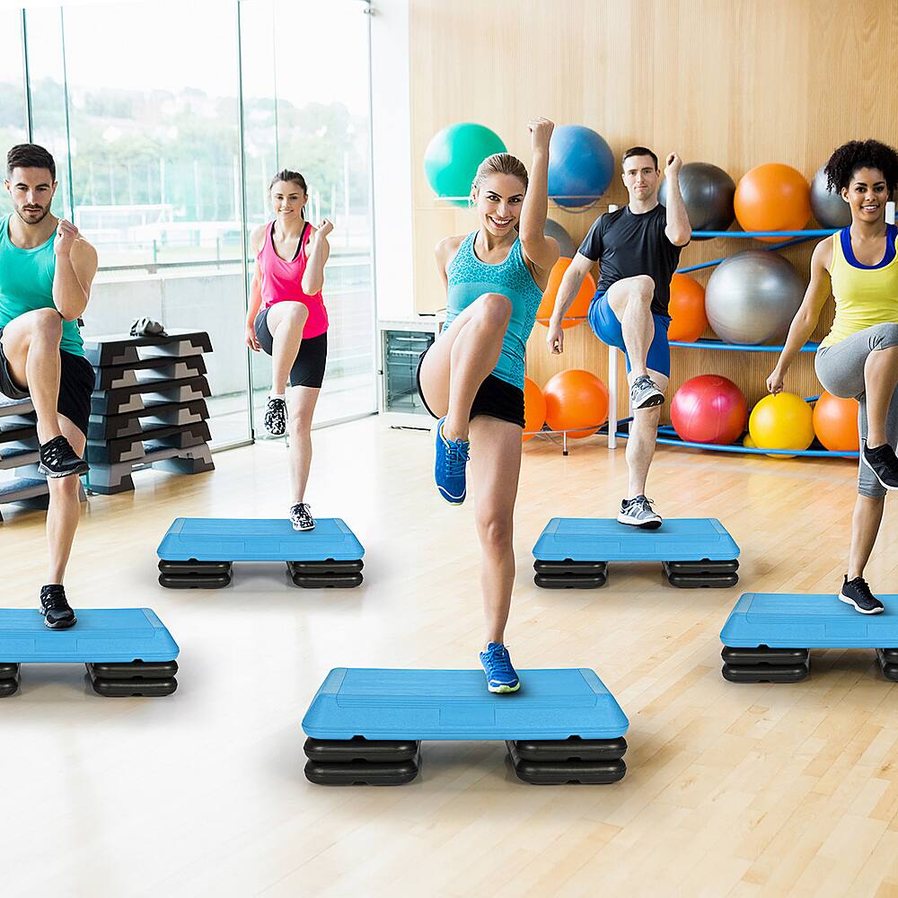 Alt View 17. Costway - 29'' Adjustable Workout Fitness Aerobic Stepper Exercise Platform W/Riser 4'' -6'' -8 - Blue + Black.