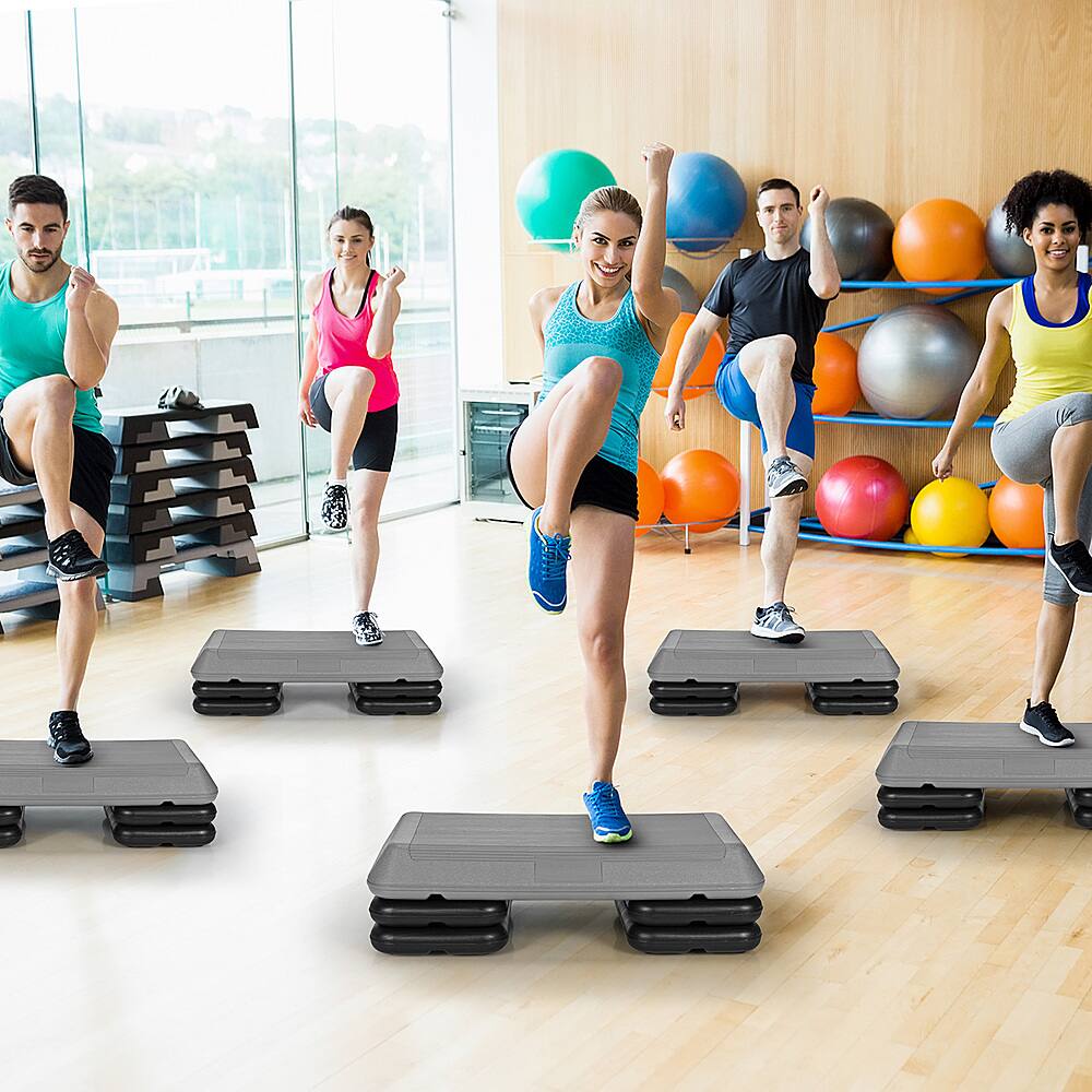 Alt View 17. Costway - 29'' Adjustable Workout Fitness Aerobic Stepper Exercise Platform W/Riser 4'' -6'' -8 - Grey/Black.