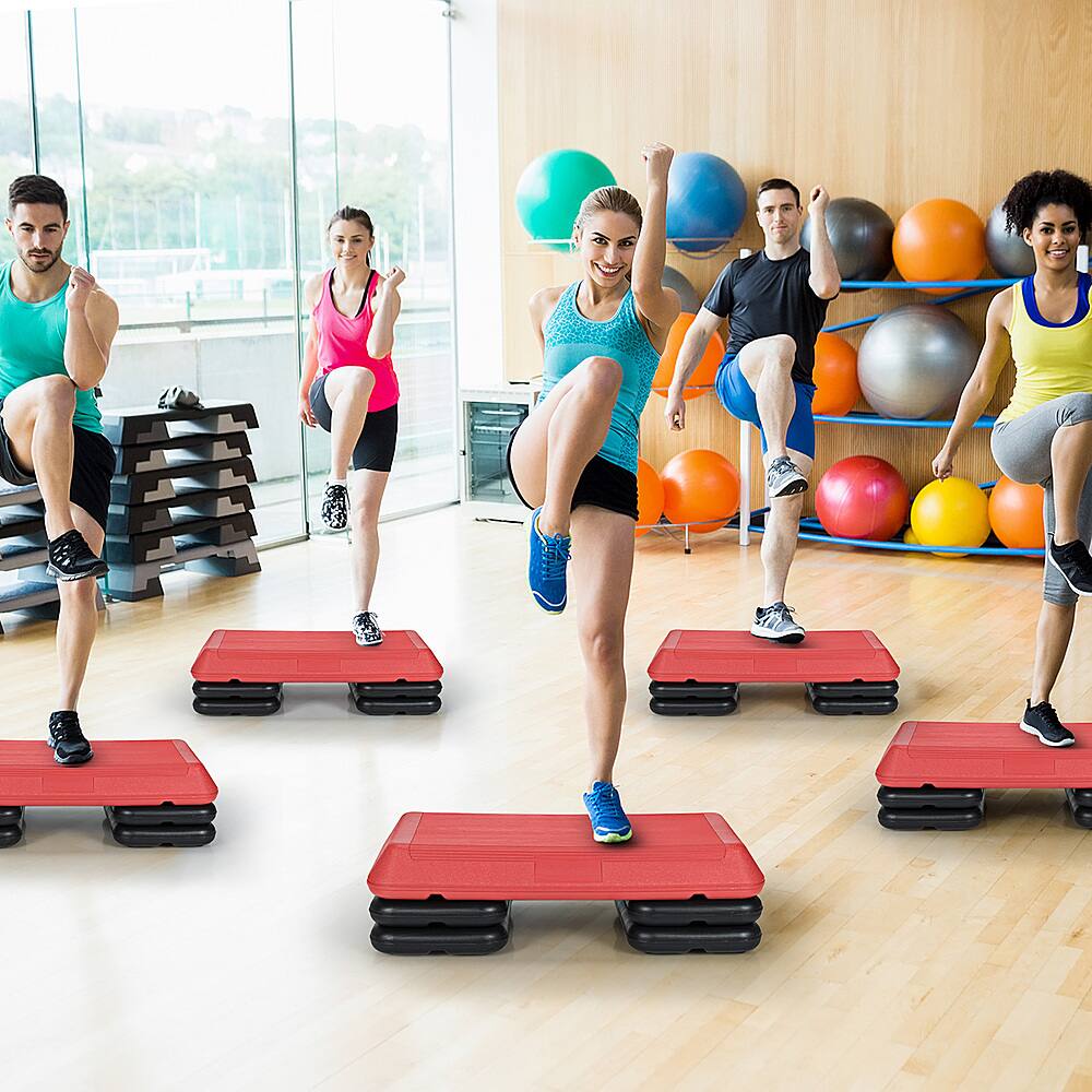 Alt View 17. Costway - 29'' Adjustable Workout Fitness Aerobic Stepper Exercise Platform W/Riser 4'' -6'' -8 - Red/Black.