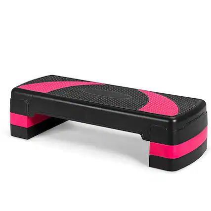 Front. Costway - 31'' Aerobic Exercise Stepper Cardio Trainer W/Riser Adjustable Height 4''- 6''- 8'' - Black/Pink.