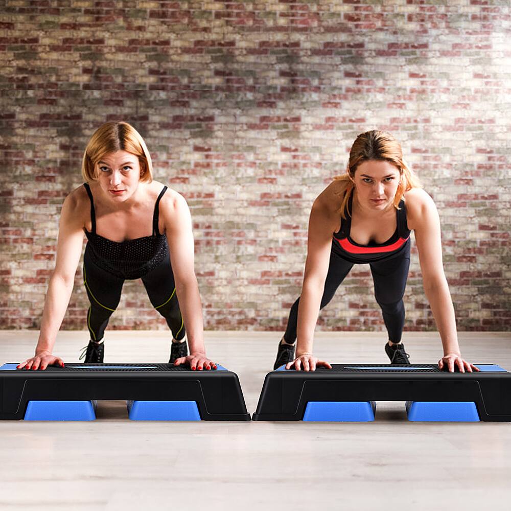 Alt View 12. Costway - Aerobic Exercise Stepper Trainer W/Riser Adjustable Height 5''- 7''- 9'' - Blue.