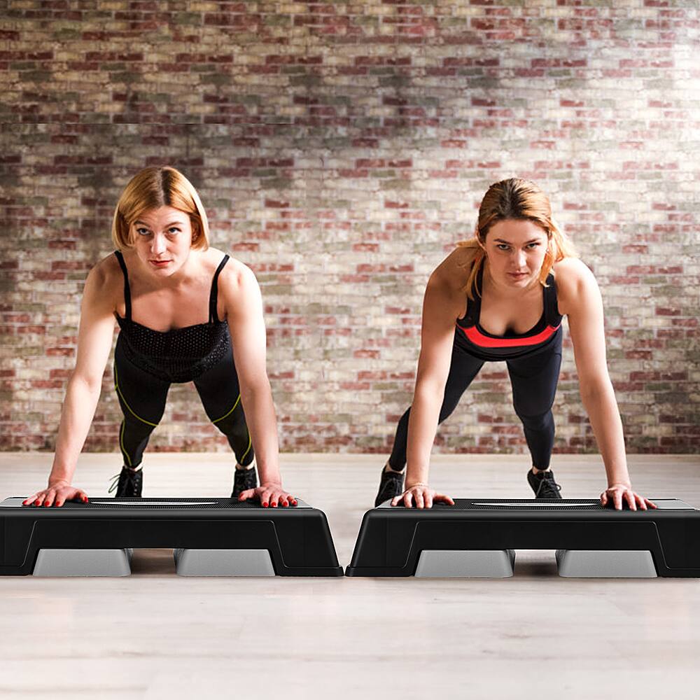 Alt View 13. Costway - Aerobic Exercise Stepper Trainer W/Riser Adjustable Height 5''- 7''- 9'' - Gray.