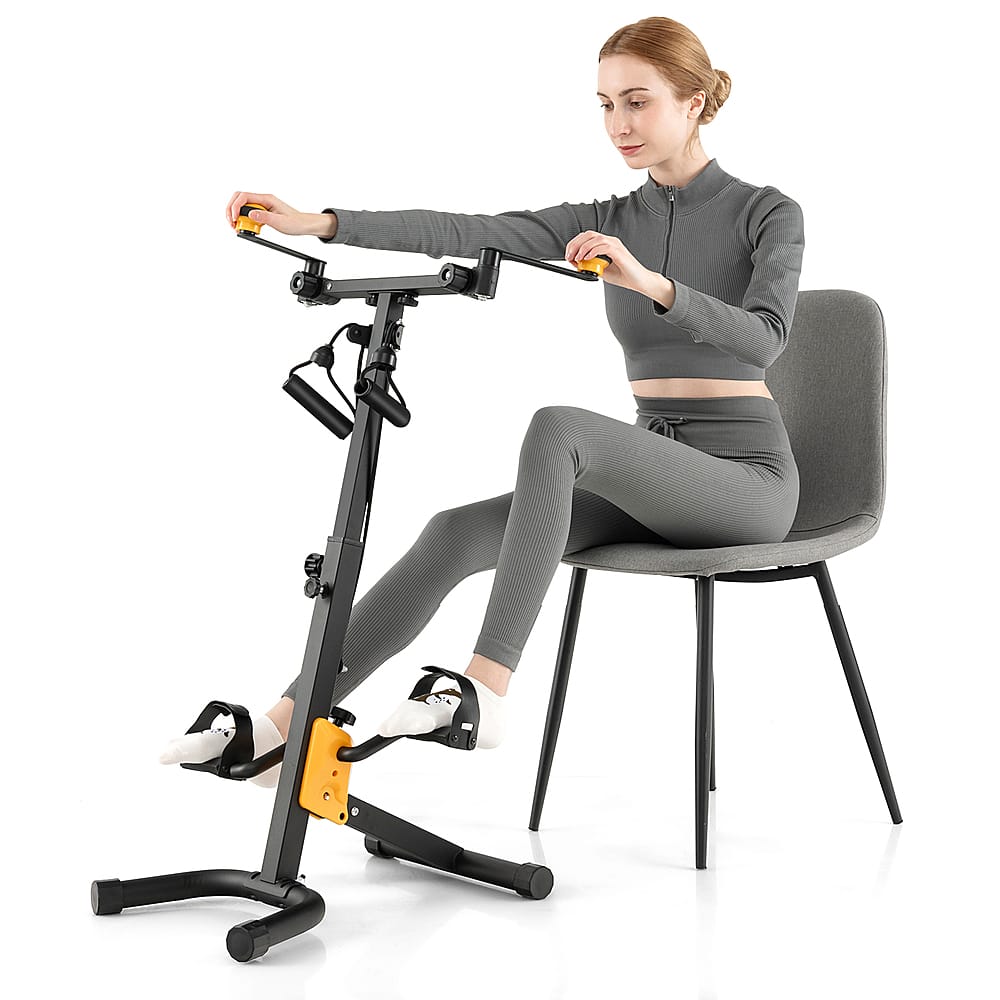 Front. Costway - Folding Pedal Exercise Bike with Adjustable Resistance Full body Home Rehab Machine - Black/Yellow.