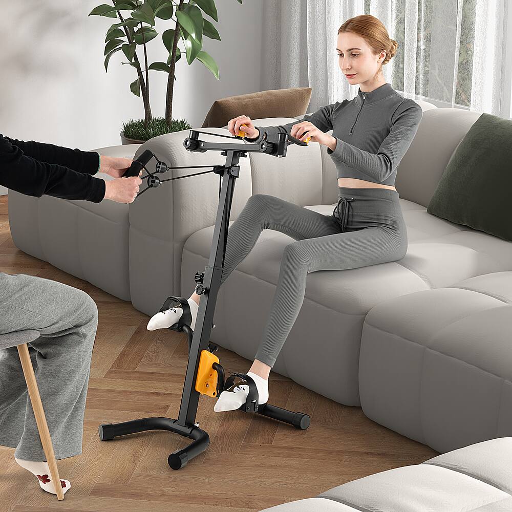 Alt View 11. Costway - Folding Pedal Exercise Bike with Adjustable Resistance Full body Home Rehab Machine - Black/Yellow.