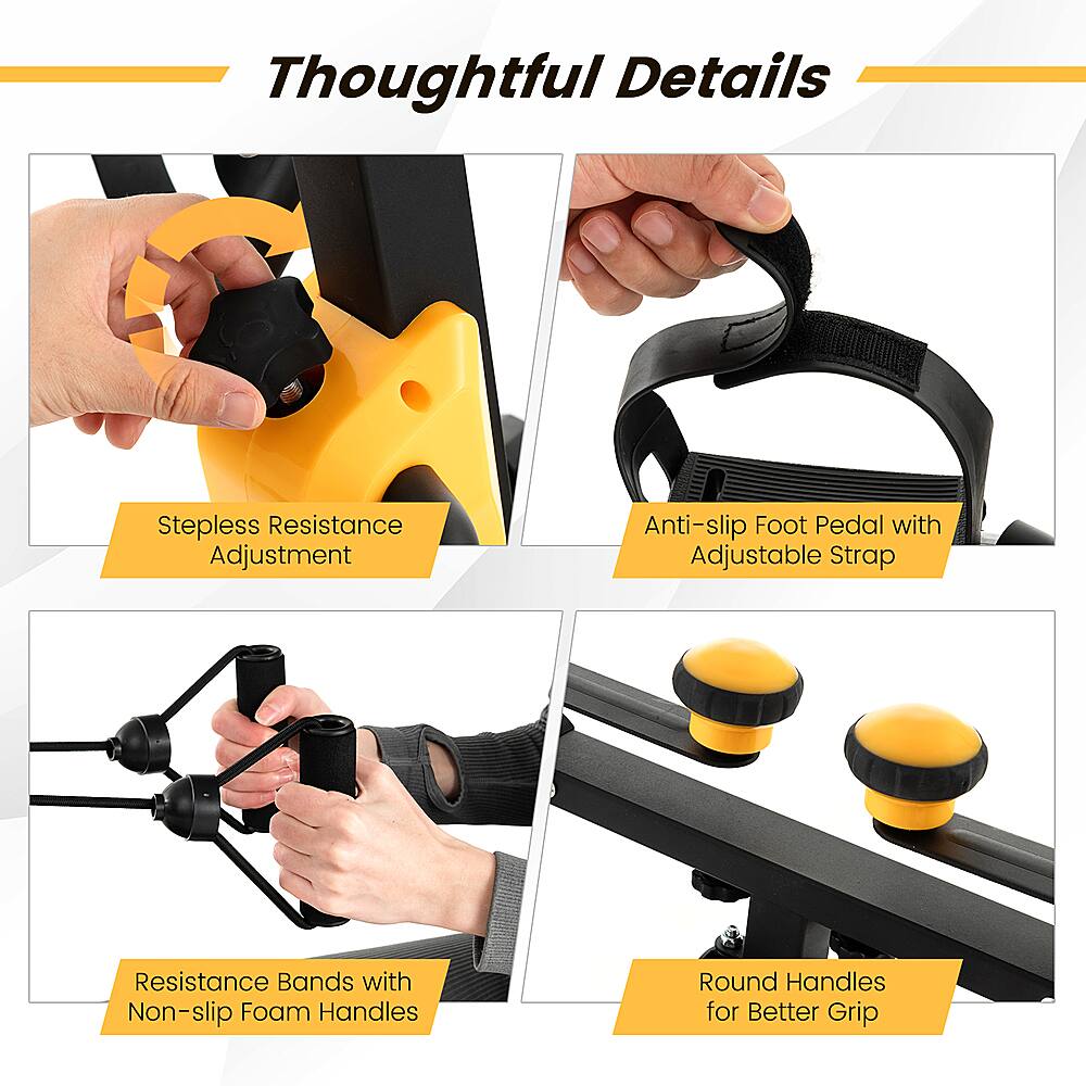 Thoughtful Details: Stepless Resistance Adjustment, Anti-slip Foot Pedal with Adjustable Strap, Resistance Bands with Non-slip Foam Handles, Round Handles for Better Grip.