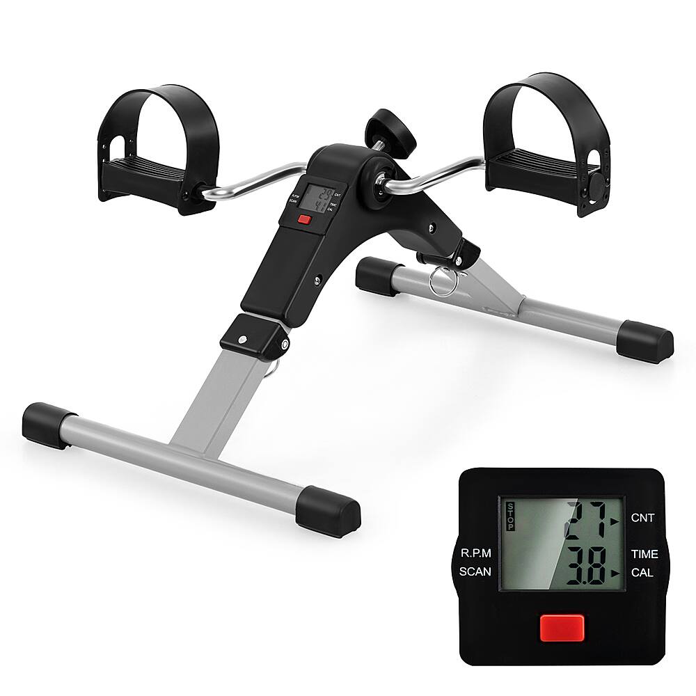 Costway - Folding Fitness Pedal Stationary Under Desk Indoor Exercise Bike for Arms Legs - Black