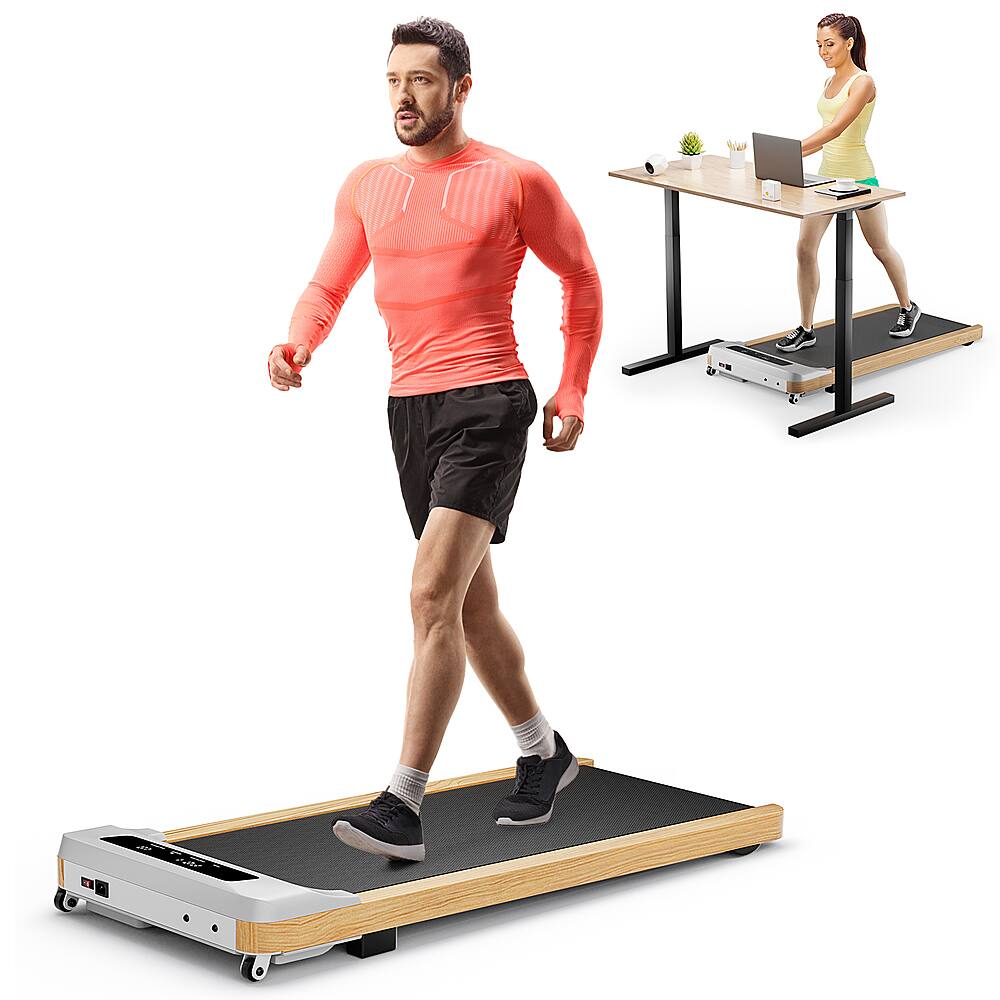 Alt View 21. Costway - Walking Pad Under Desk Treadmill with Remote Control for Home/Office LED Display - Gray/Black/Natural.