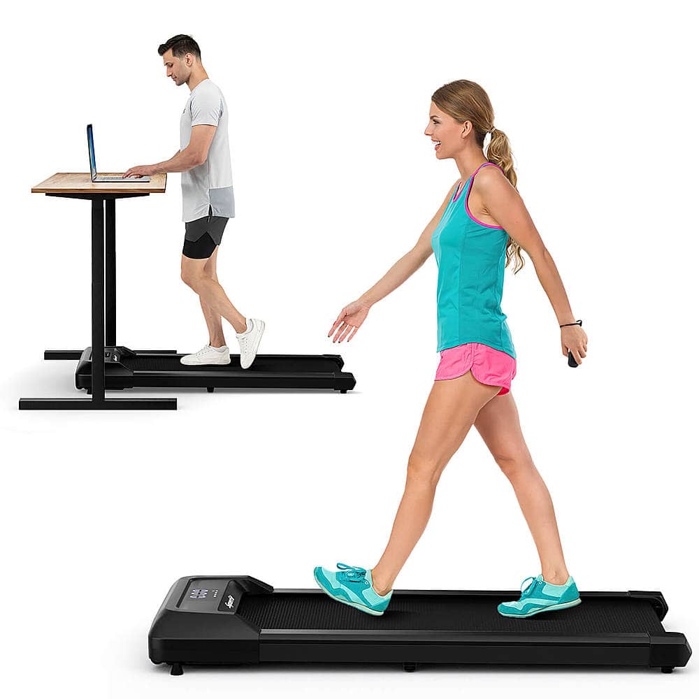 Front. Costway - Walking Pad w/265 lbs Capacity Remote Control & LED Display Under Desk Treadmill - Black.