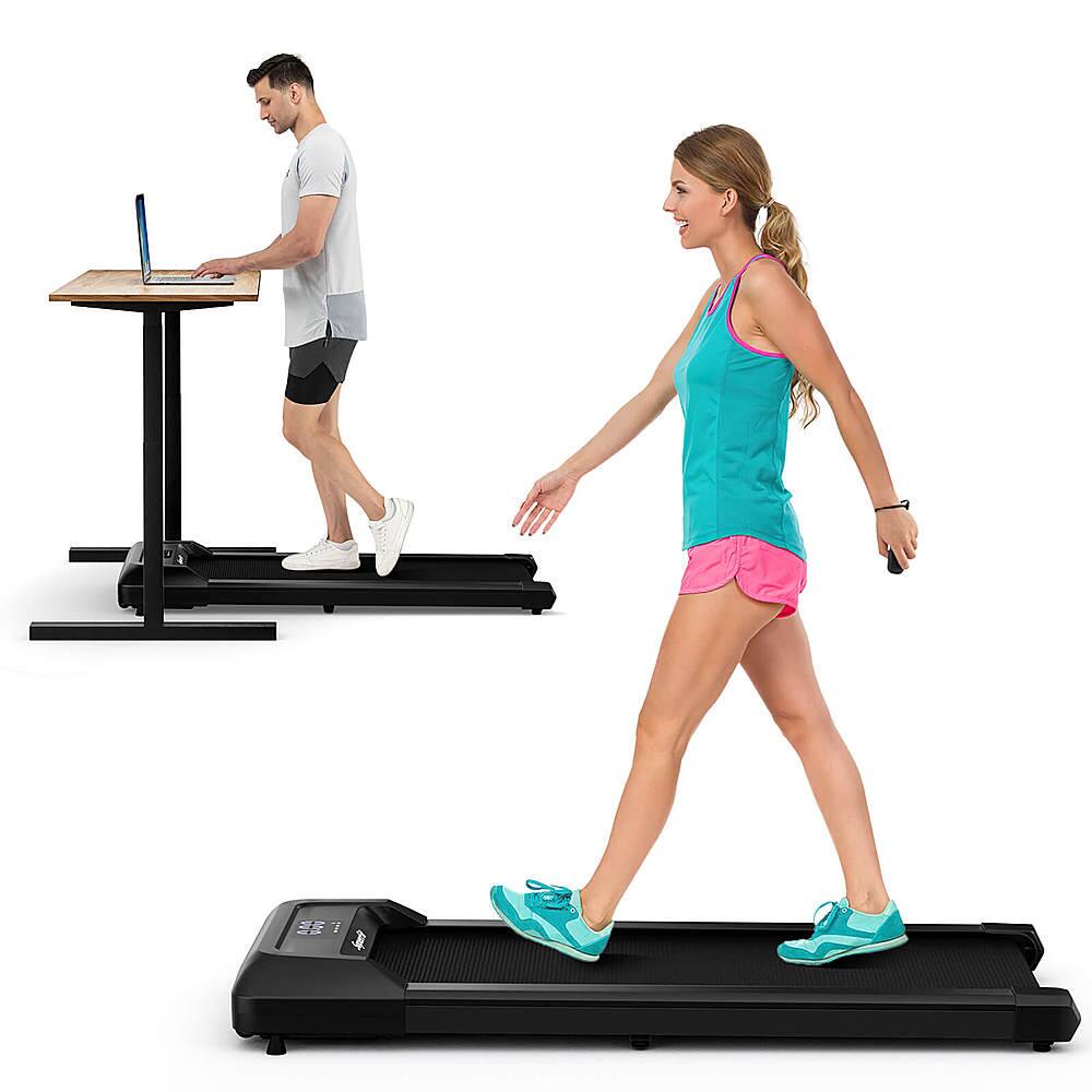 Front. Costway - Walking Pad w/265 lbs Capacity Remote Control & LED Display Under Desk Treadmill - Black.