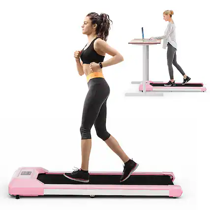 Front. Costway - Walking Pad w/265 lbs Capacity Remote Control & LED Display Under Desk Treadmill - Pink.