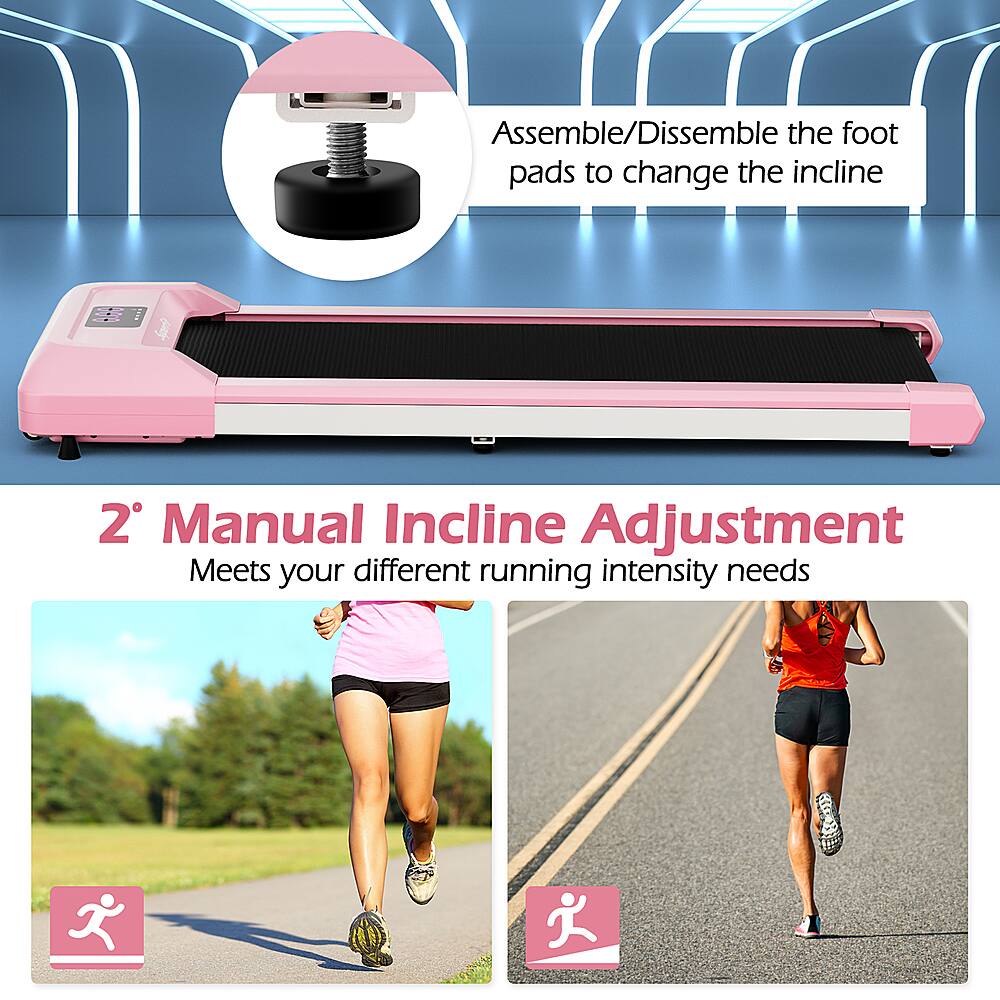Assemble/Dissemble the foot pads to change the incline. 2 Manual Incline Adjustment. Meets your different running intensity needs.