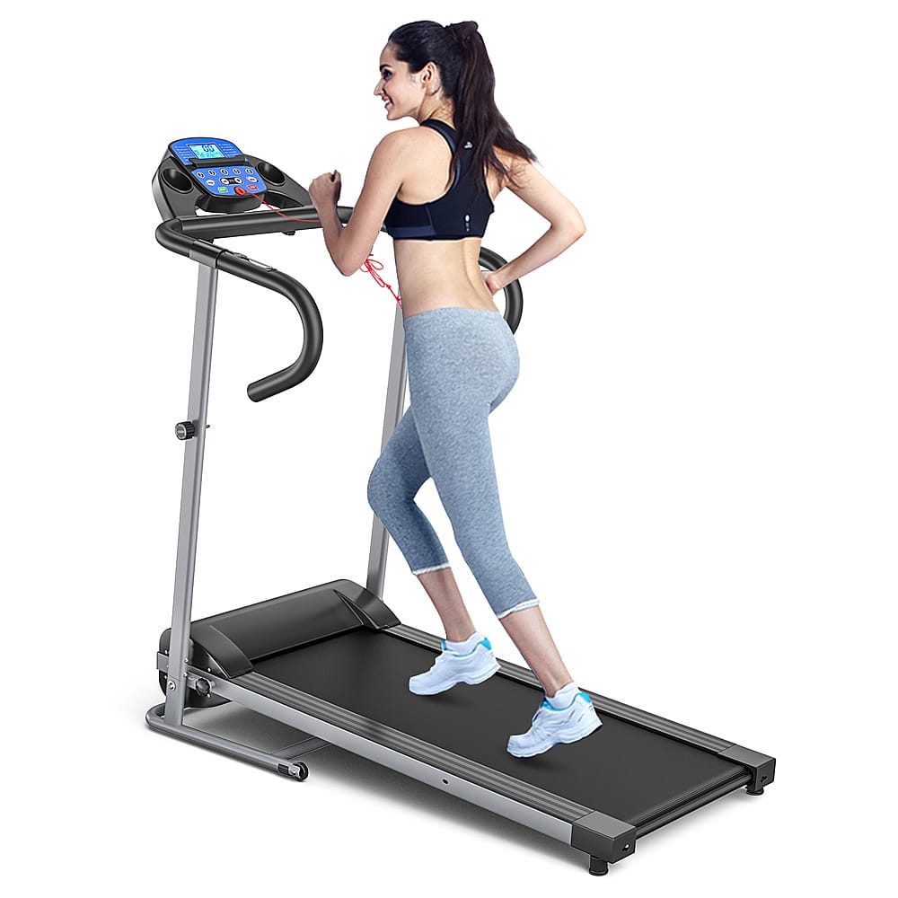 Front. Costway - 1100W Folding Treadmill Electric Support Motorized Power Running Fitness Machine - Black.