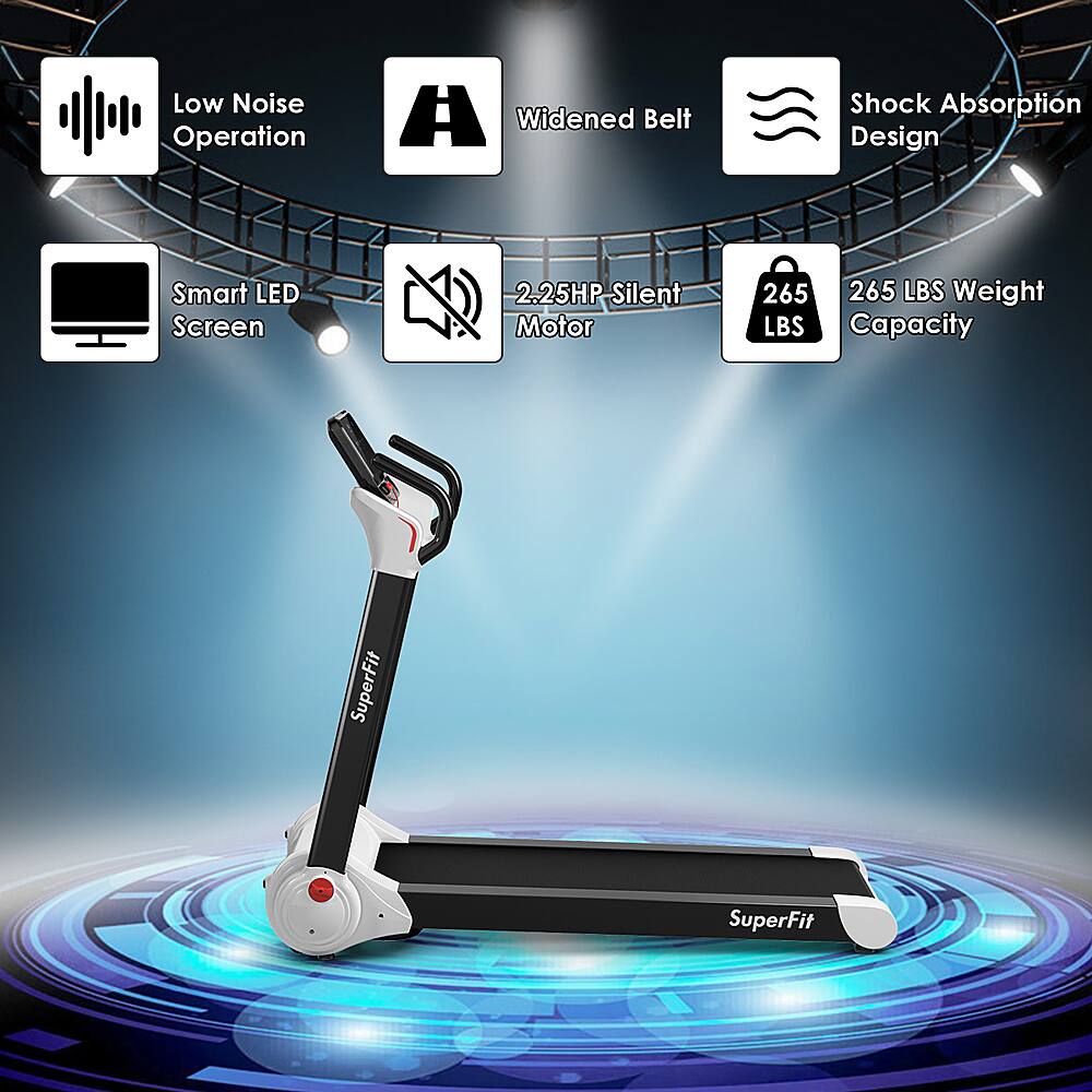 Low Noise Operation, Widened Belt, Shock Absorption Design, Smart LED Screen, 2.25HP Silent Motor, 265 LBS Weight LBS Capacity, SuperFit.