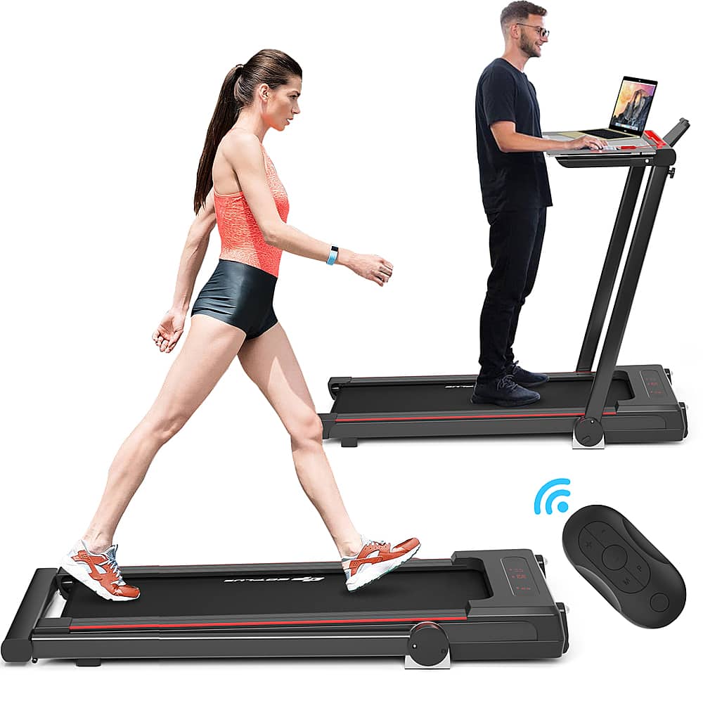 Front. Costway - 2.25HP 3-in-1 Folding Treadmill W/Table Speaker Remote Control Home Office - Black.