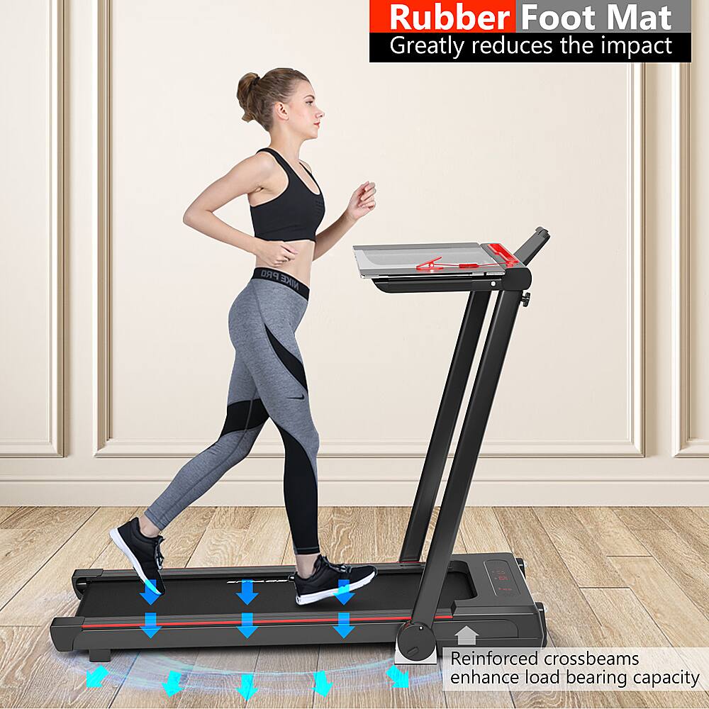 The text on the image reads: "Rubber Foot Mat Greatly reduces the impact PRO NIKE Reinforced crossbeams enhance load bearing capacity."