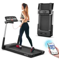 Costway - 2.25HP Folding LED Treadmill Electric Running Walking Machine with APP Control Gym - Black - Front_Zoom