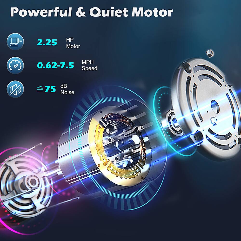 Powerful & Quiet Motor:

* HP: 2.25
* Motor: 0.62-7.5 MPH
* Speed: 75 dB
* Noise: 0