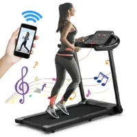 Costway - 2.25HP Electric Folding Treadmill W/HD LED Display APP Control Speaker - Black - Front_Zoom