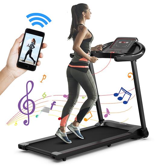 Costway 2.25HP Electric Folding Treadmill W HD LED Display APP Control Speaker Black SP37462 Best Buy