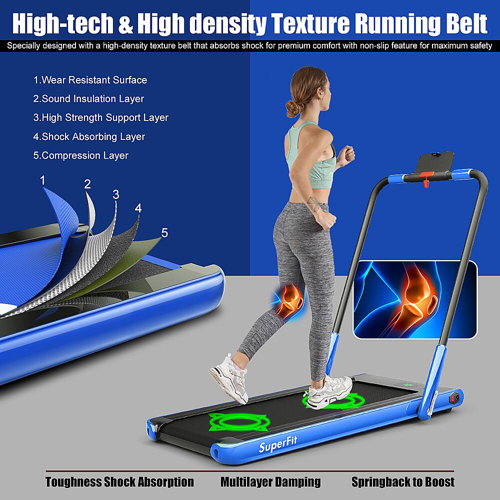 High-tech & High density Texture Running Belt Specially designed with a high-density texture belt that absorbs shock for premium comfort with non-slip feature for maximum safety. Features include:

1. Wear Resistant Surface
2. Sound Insulation Layer
3. High Strength Support Layer
4. Shock Absorbing Layer
5. Compression Layer
6. Toughness
7. Shock Absorption
8. Multilayer Damping
9. Springback to Boost