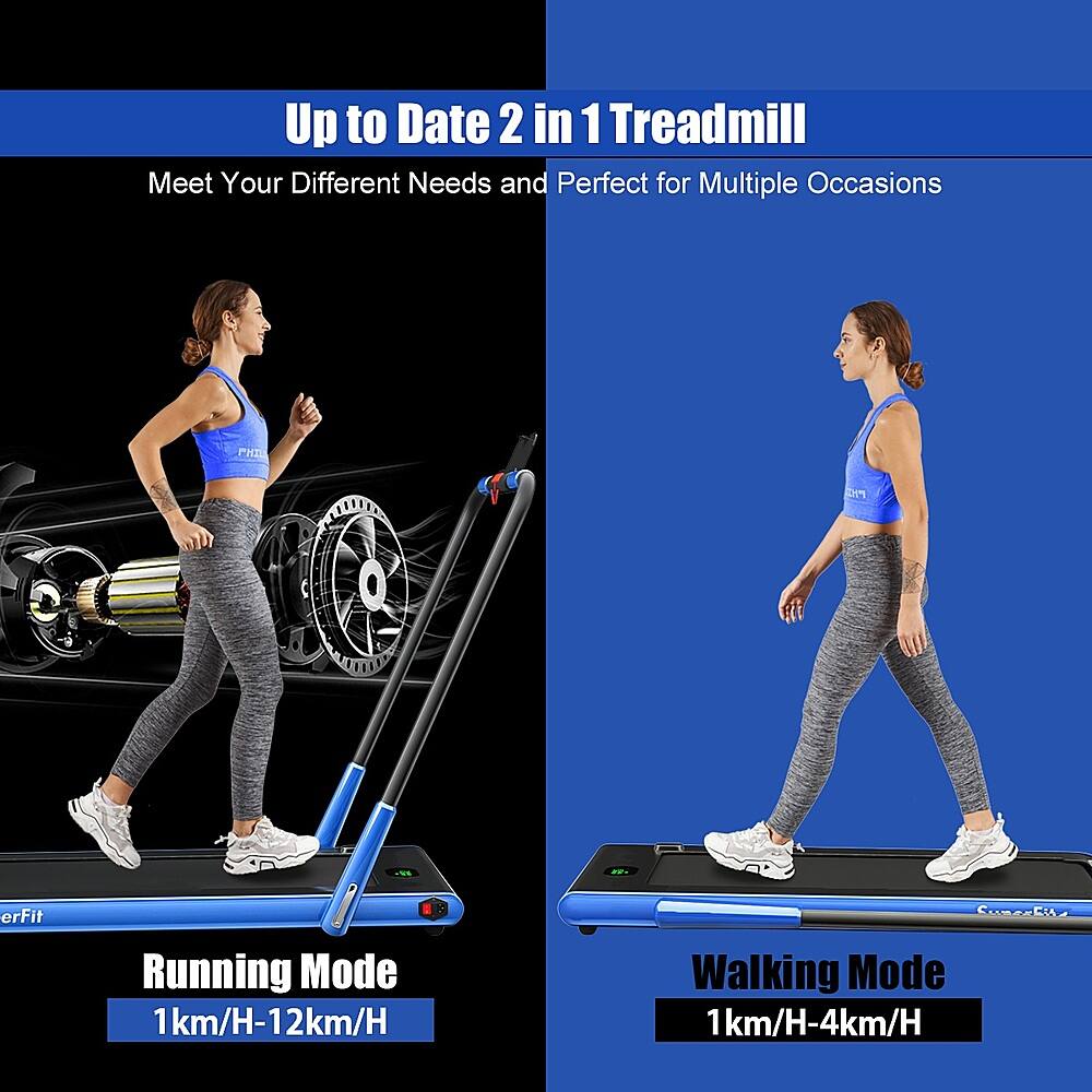 Up to Date 2 in 1 Treadmill Meet Your Different Needs and Perfect for Multiple Occasions Running Mode: 1 km/H-12 km/H Walking Mode: 1 km/H-4 km/H