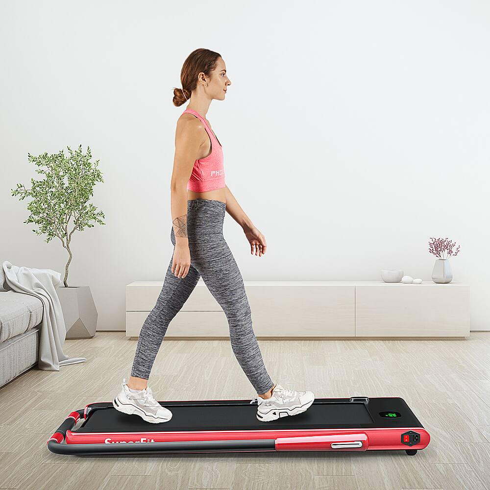 Alt View 13. Costway - Up To 7.5MPH 2.25HP 2 in 1 Folding Under Desk Treadmill W/ Speaker Remote Control APP, Single Display Screen - Red.