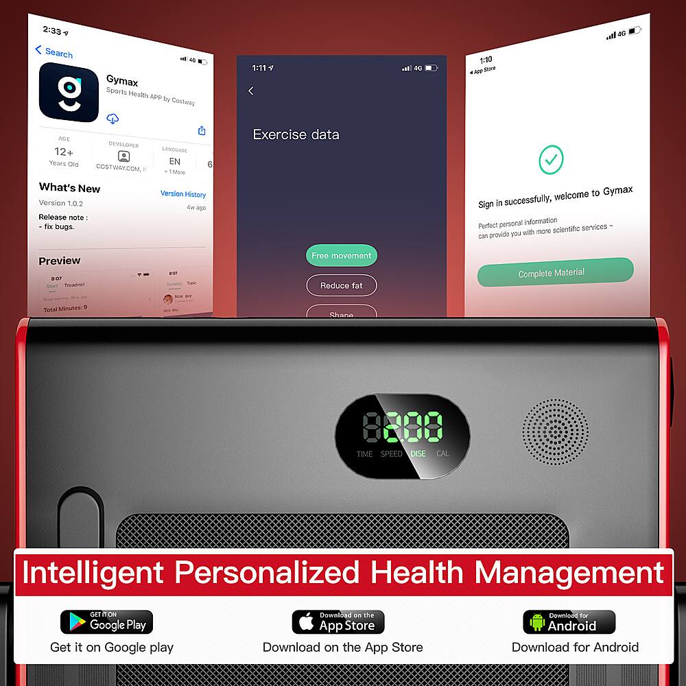Intelligent Personalized Health Management
Welcome to Gymax Sports Health APP by Costway.
Exercise data
Perfect personal information
Scientific services you with more can provide
Preview
Treatment - - - Free movement
Reduce fat
Complete Material - - - Total Minutes - - Shane 8800 TIME SPEED DISE CAL
Intelligent Personalized Health Management
GET IT ON Google Play
Download on the App Store
Download for Android