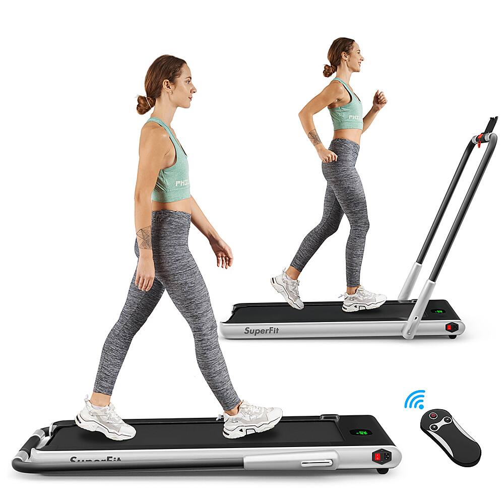 Costway - Up To 7.5MPH 2.25HP 2-in-1 Folding Under Desk Treadmill W/Speaker Controller APP, Single Display Screen - Silver