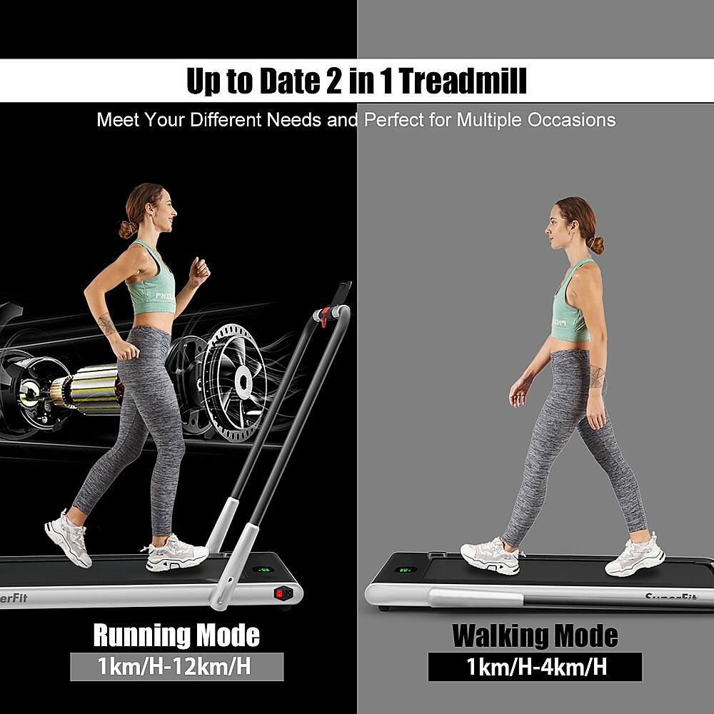 Up to Date 2 in 1 Treadmill Meet Your Different Needs and Perfect for Multiple Occasions. Running Mode: 1 km/H-12 km/H. Walking Mode: 1 km/H-4 km/H.