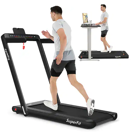 Costway Up To 7.5MPH 2.25HP 2 in 1 Dual Display Screen Treadmill Jogging Machine W APP Control Black SP37522BK Best Buy