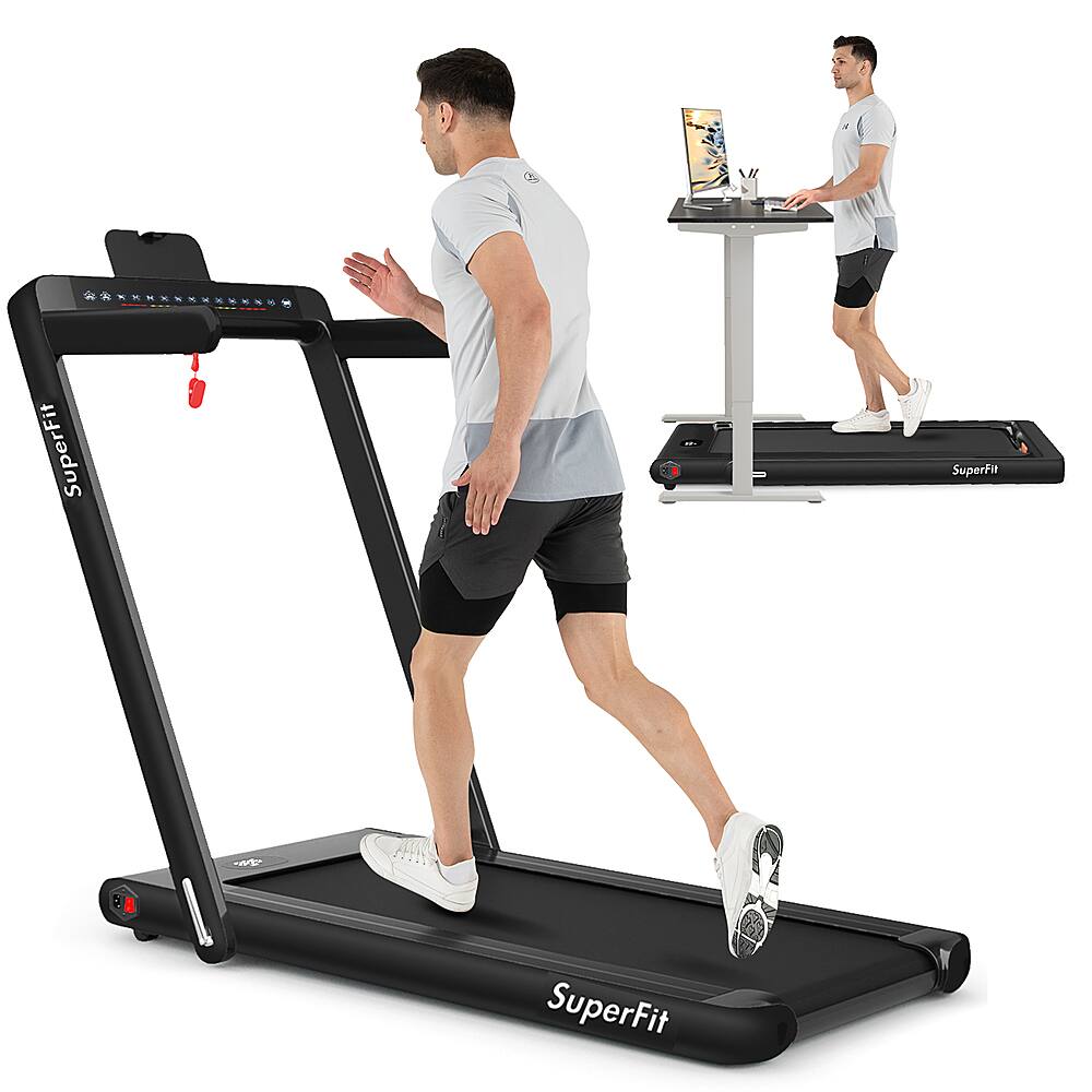 Costway - Up To 7.5MPH 2.25HP 2 in 1 Dual Display Screen Treadmill Jogging Machine W/APP Control - Black