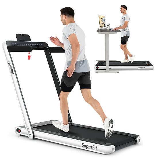 Costway Up To 7.5MPH 2.25HP 2 in 1 Dual Display Screen Treadmill Jogging Machine W APP Control White SP37522WH Best Buy