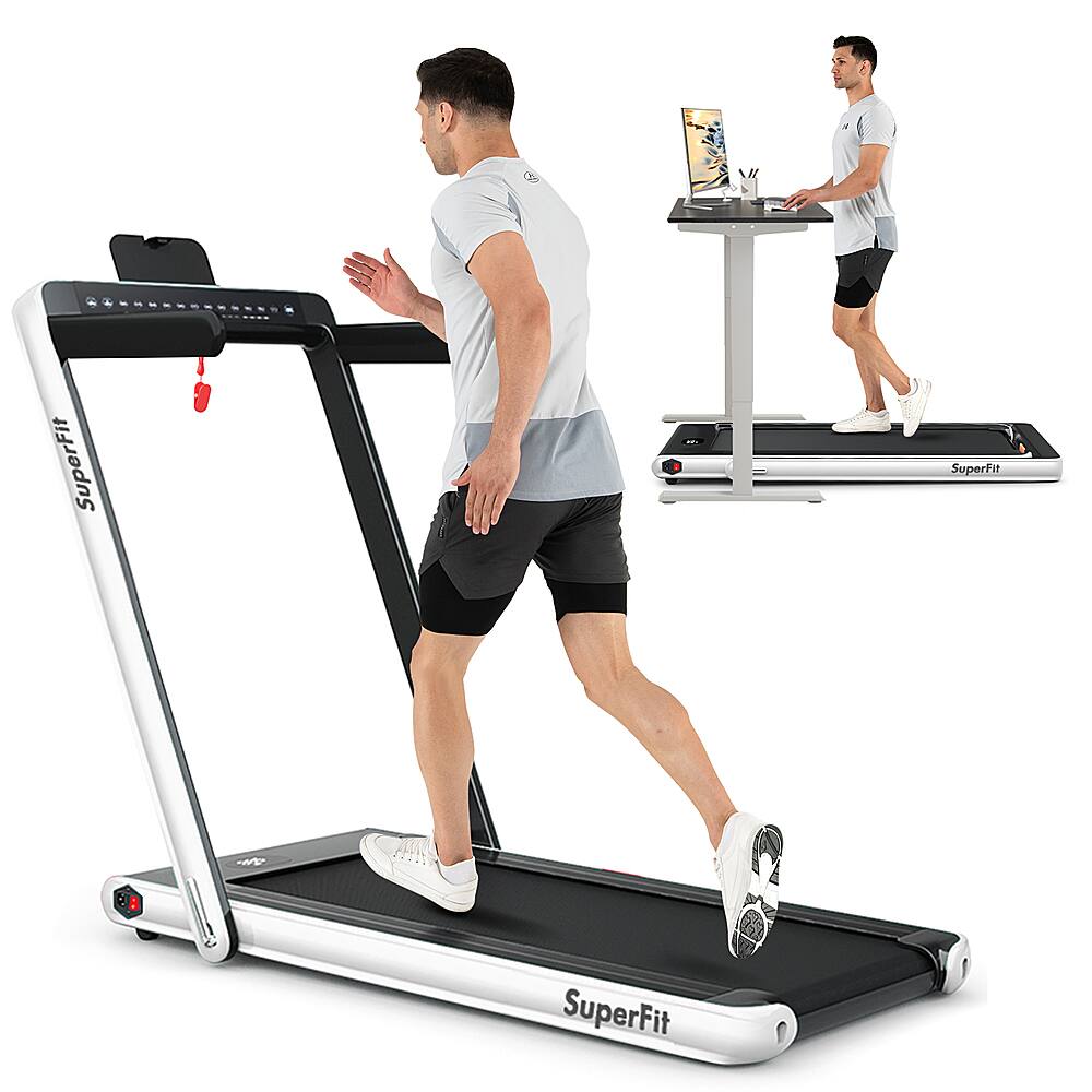 Costway - Up To 7.5MPH 2.25HP 2 in 1 Dual Display Screen Treadmill Jogging Machine W/APP Control - White