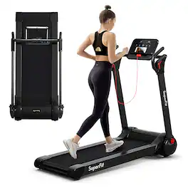 Costway - Folding 2.25HP Electric Treadmill Running Machine APP Control Bluetooth - Black