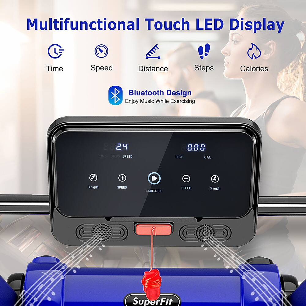 Multifunctional Touch LED Display: Time, Speed, Distance, Steps, Calories. Bluetooth Design. Enjoy Music While Exercising.