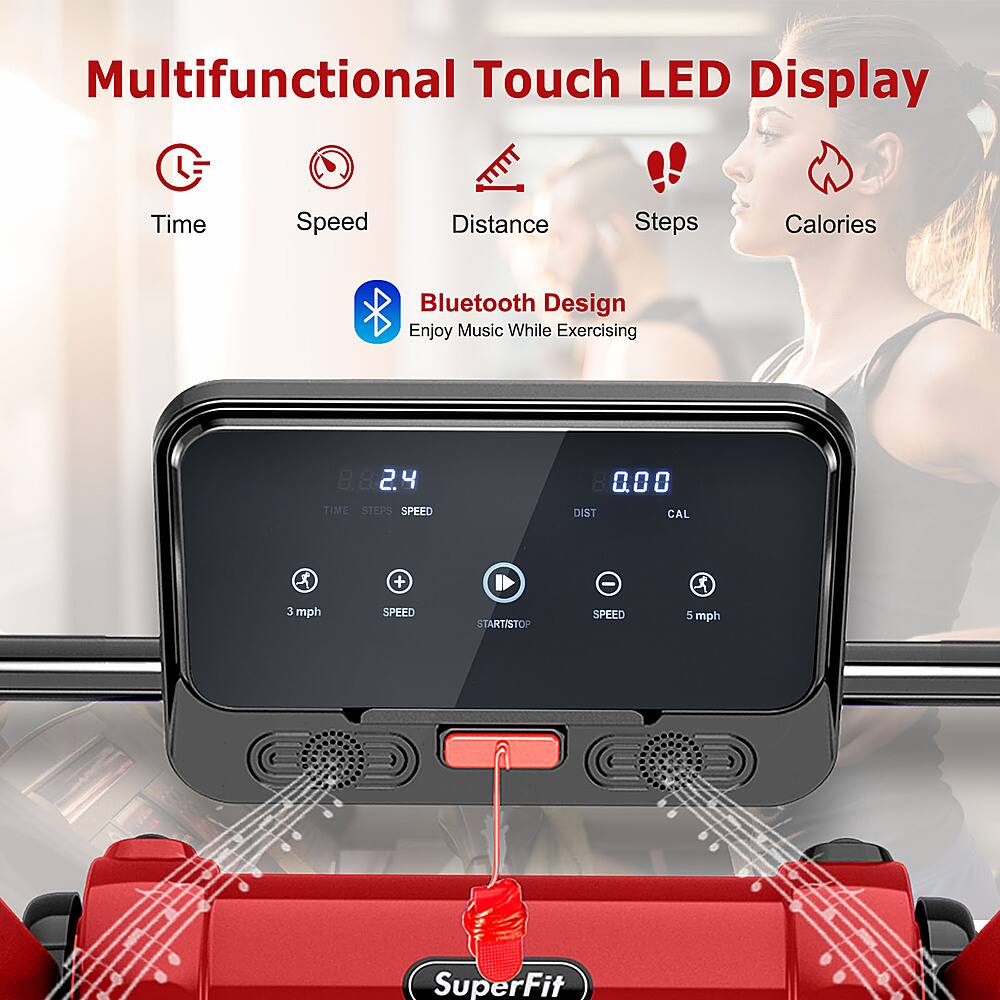Multifunctional Touch LED Display: Time, Speed, Distance, Steps, Calories. Bluetooth Design. Enjoy Music While Exercising.