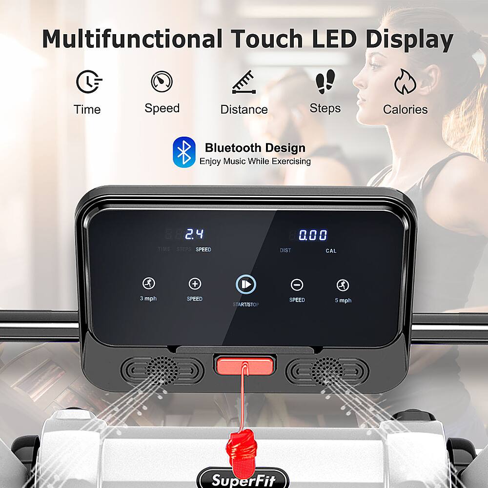 Multifunctional Touch LED Display: L Time, Speed, Distance, Steps, Calories. Bluetooth Design. Enjoy Music While Exercising.