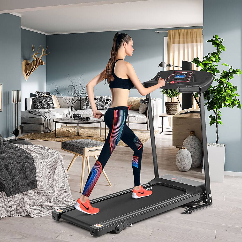 Alt View 12. Costway - 1.0HP Folding Treadmill Electric Support Motorized Power Running Machine Trainer - Black.