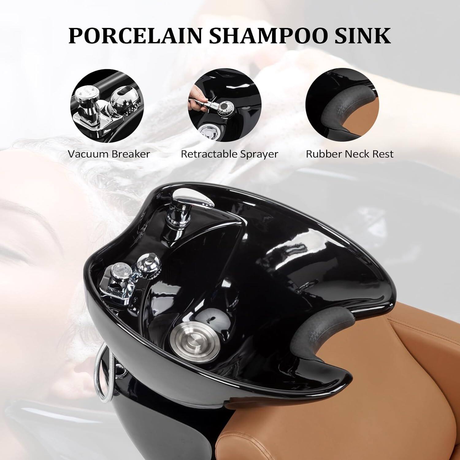 PORCELAIN SHAMPOO SINK

- Vacuum Breaker
- Retractable Sprayer
- Rubber Neck Rest