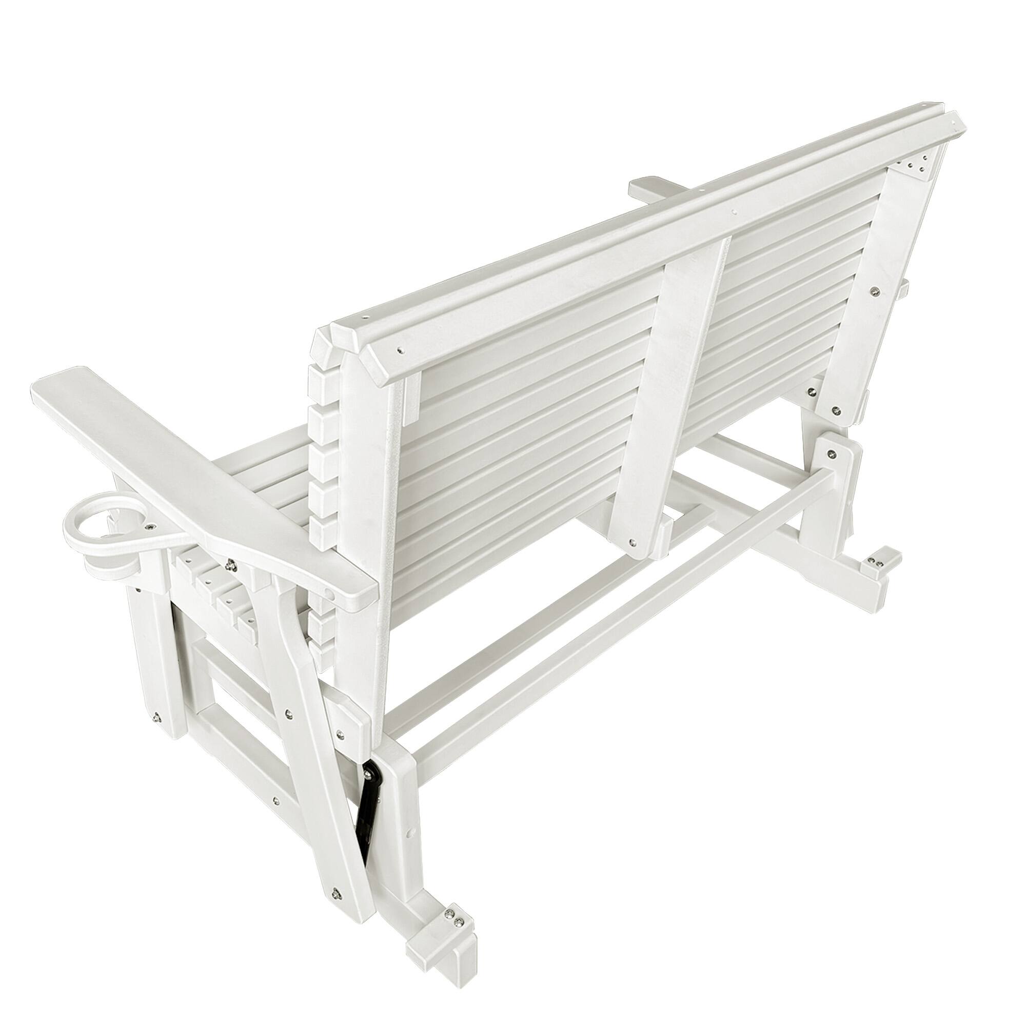 Alt View 6. Fortune Candy - HDPE Patio Glider w/Cupholders, Poly Lumber Weather-Resistant Outdoor Glider Bench, for Patio, Porch, Yard (2-Seater) - Ivory White.