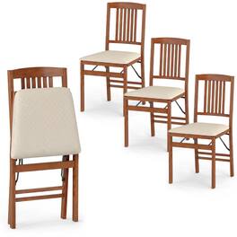 Gymax - 4PCS Folding Dining Chairs w/Padded Seat Rubber Wood Frame No Assembly Required - Beige