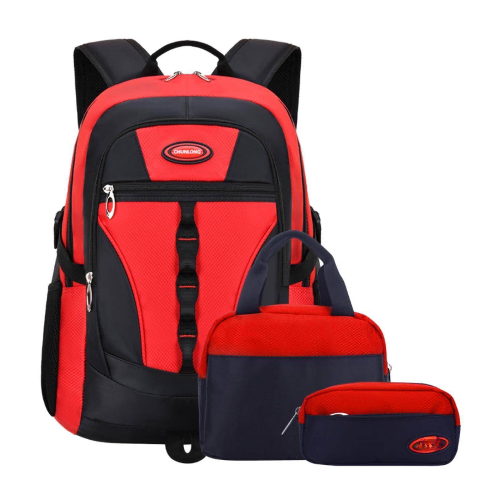Front. Cozy Serene - Teen School Backpack Set Students Book Bags For With Lunch Box - A12# Red-Daypack Backpacks.