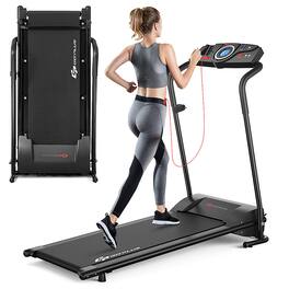Costway - 1HP Electric Treadmill Folding Motorized Power Running Machine Fitness - Black