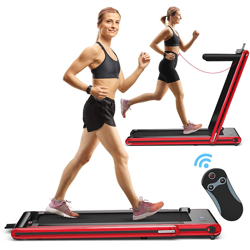 Front. Costway - 2-in-1 Folding Treadmill 2.25HP Jogging Machine w/ Dual LED Display - Red.