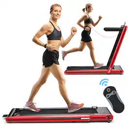 Costway - 2-in-1 Folding Treadmill 2.25HP Jogging Machine w/ Dual LED Display - Red
