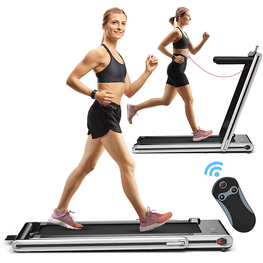 Front. Costway - 2-in-1 Folding Treadmill 2.25HP Jogging Machine w/ Dual LED Display - Silver.