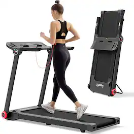 Costway - 3.75HP Folding Treadmill Electric Running Machine W/Bluetooth APP Self-standing - Black